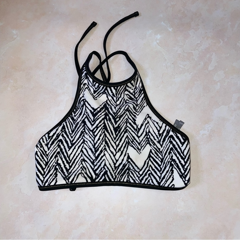 Aerie Black and White Crop Racerback Halter Tie Swim Bikini Top